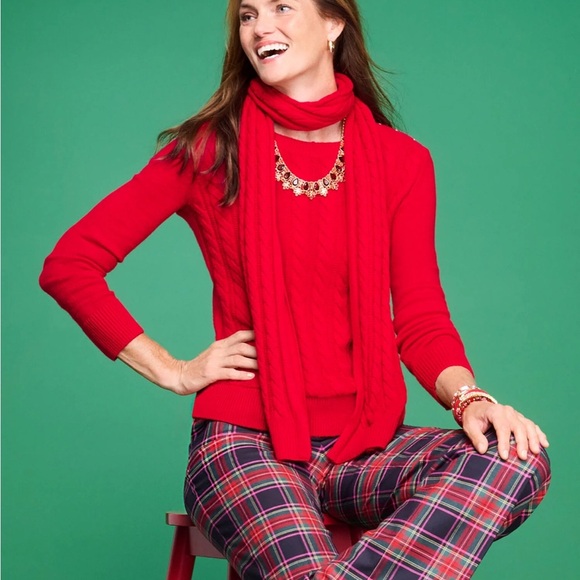 Talbots Red Pop Soft Cable Knit Crewneck Sweater w/ Gold Button Shoulder Size SP - Picture 2 of 11